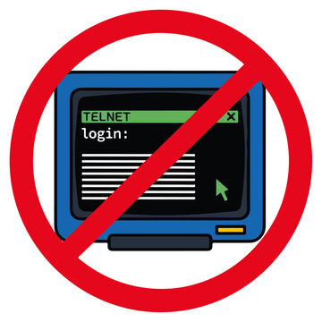 prohibited telnet login retro desktop computer vector sign template