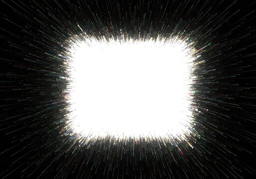 Abstract background showing a massive white void caused by a screen failure, surrounded by heavy digital static and corrupted data streams, electronic, abstract, broken
