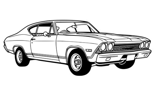 Classic American Muscle Car Vector Illustration - Vintage 1960s Sports Coupe Line Art