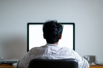 Man working on a pc computer at home