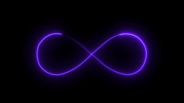Glowing neon Blue Infinity symbol icon Animation on Black Background. infinity icon animation. Glowing infinity loop, neon energy flow in darkness. Eternity concept 4k video...