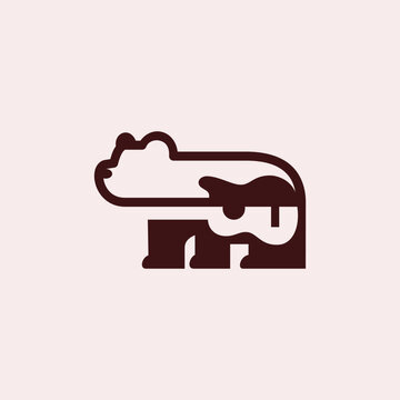 a minimal silhouette of a bear with a guitar logo