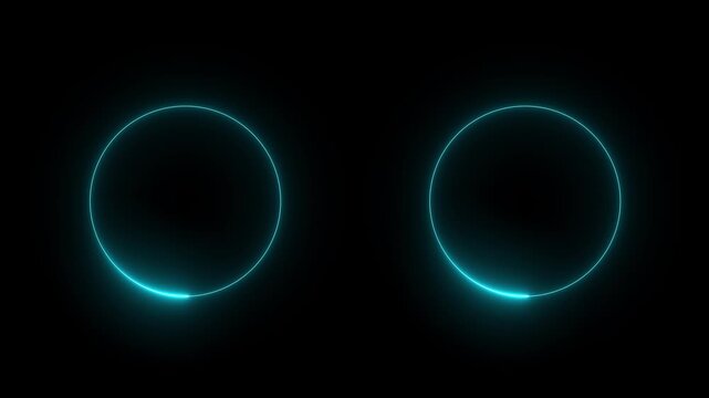 2 Cyan circle glow border concept on the transparent background. alpha channel, seamless loop, abstract glowing neon line cyan color circular lens animation neon light. Motion graphics 4k video...