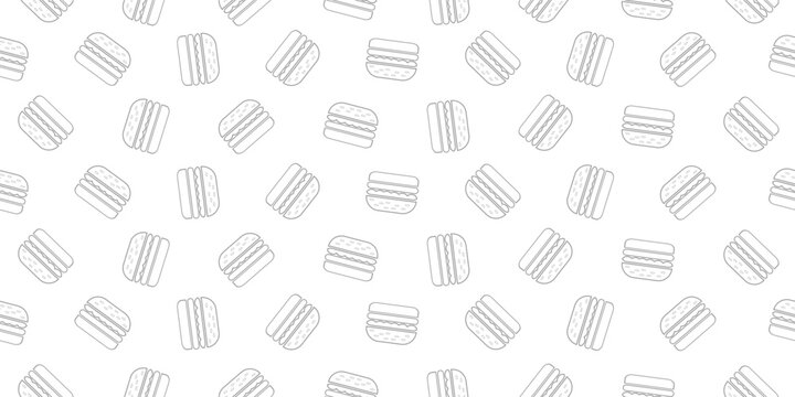 burger pattern background. doodle fast food burger seamless pattern background. fried chicken burger pattern. Seamless Pattern of hamburger pattern.