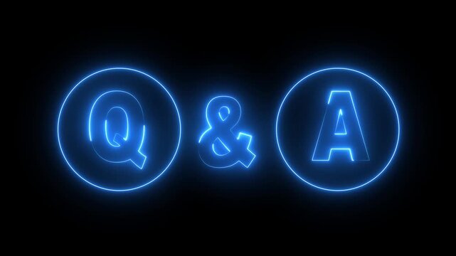 neon Q and A question and answer icon animation session on black background. Question and Answer the letters Q and A. Question and Answer icon animation. questions and answers concept Q and A design.