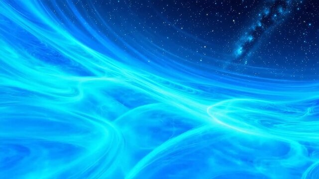 Vibrant blue luminous energy flows with swirling patterns, creating an ethereal abstract background reminiscent of deep space currents