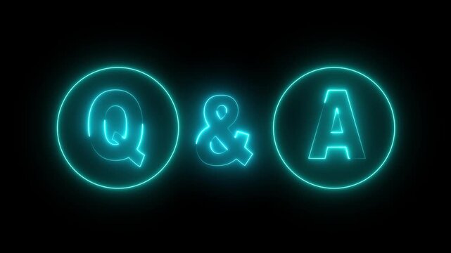 neon Q and A question and answer icon animation session on black background. Question and Answer the letters Q and A. Question and Answer icon animation. questions and answers concept Q and A design.