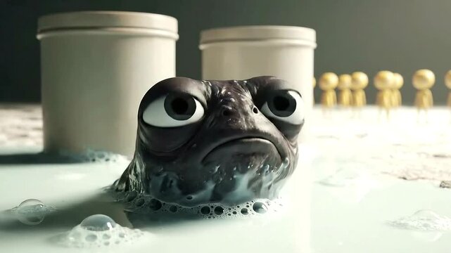Frog in ice cream mess.