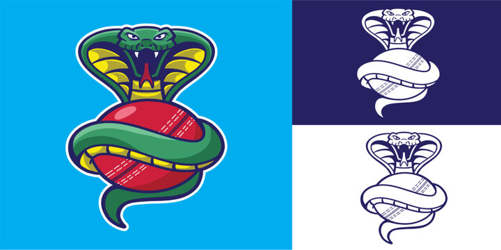 mascot snake with cricket ball good for logo, team logo, sport logo, sticker, etc