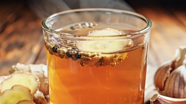 Healthy Ginger Garlic Tea for Immunity Boost and Wellness.