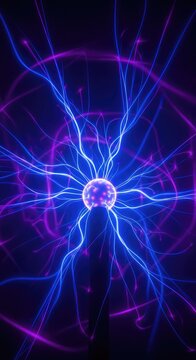 Vibrant blue and purple plasma energy flowing across a dark background, creating an abstract electrical discharge pattern, bright, futuristic, pattern