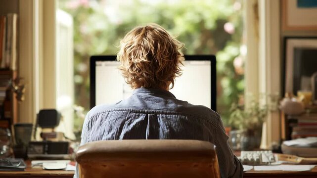 Man working on a pc computer at home