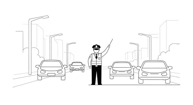 Man directing traffic on a road.