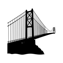 Obraz premium Suspension Bridge Silhouette: A bold, graphic silhouette captures the strength and grace of a suspension bridge, its cables arcing against the sky, symbolizing connection and progress.