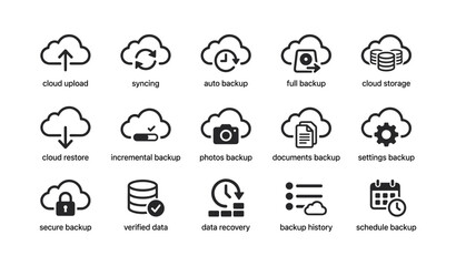 Obraz premium Cloud storage and backup icons featuring concepts like upload and sync