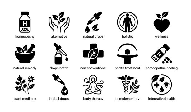 Icons representing alternative medicine and holistic health practices