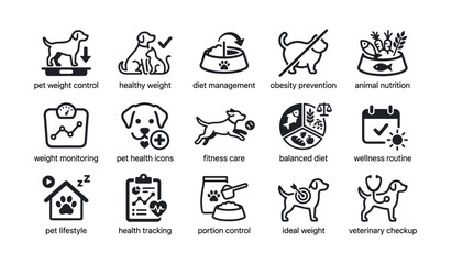 Obraz premium Animal nutrition and health icons for pet weight and diet management