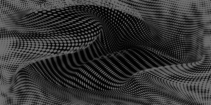 Background with irregular, chaotic dots, points, circle. Abstract monochrome pattern. Black and white color.