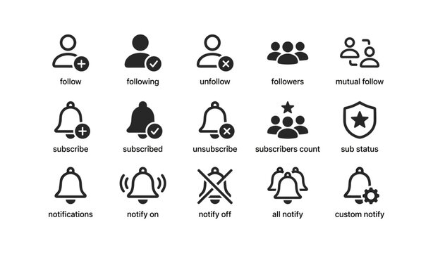 Social media subscription and notification icons set