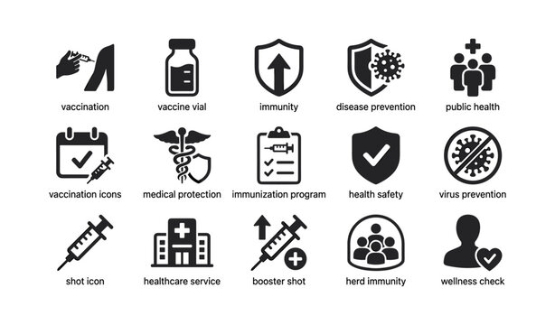 Vaccination and public health icons for disease prevention and immunity