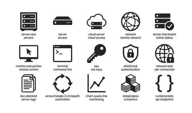 Icons of server management and network security