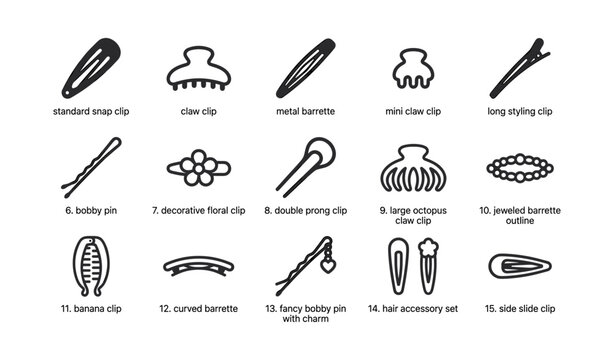 Variety of hair clips and barrettes for styling and accessories