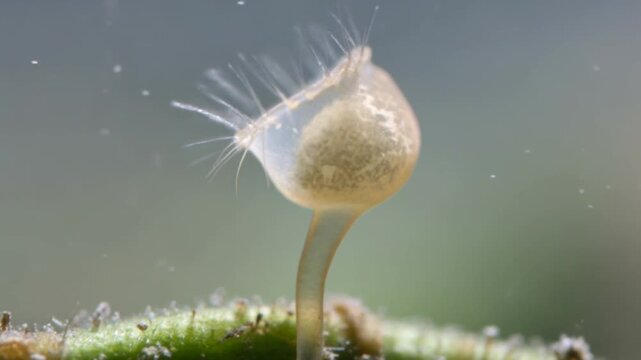 Microscopic Hydroid Polyp with Tentacles Underwater, Scientific Marine Life