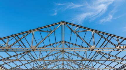Fototapeta premium Steel roof truss construction site.