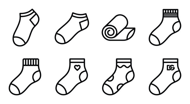 Short ankle sock icons featuring various decorative elements like hearts and patterns for modern look