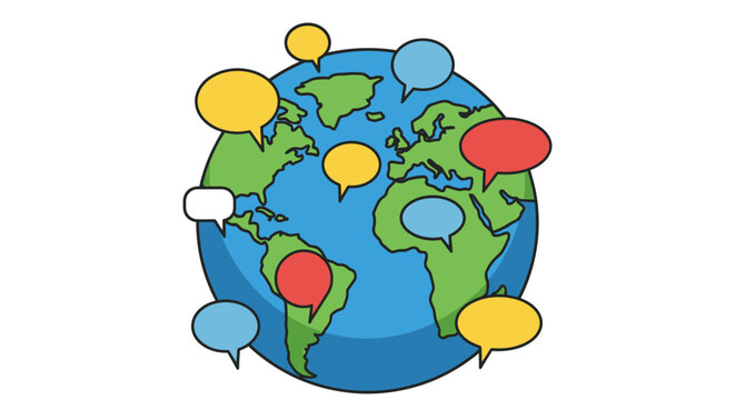 Global communication and connection illustrated by a world globe with speech bubbles