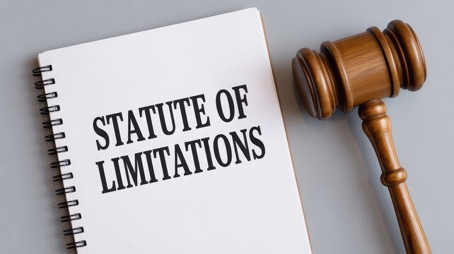 Understanding the critical legal concept of "statute of limitations" clearly displayed on a notebook next to a judicial gavel.