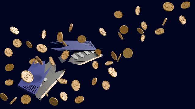 3D Concept Visualization: Explosive Mix of Gold Coins and High-Performance RAM Modules with exposed chips, Symbolizing High Computing Costs, Hardware Scarcity, and the Price of Data