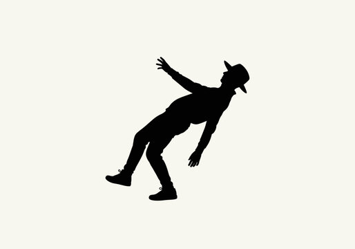Black Silhouette of Man in Hat Falling or Losing Balance