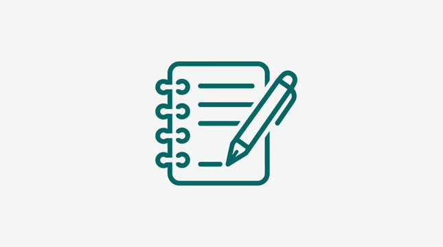 Minimalist Notebook and Pen Icon on White Background