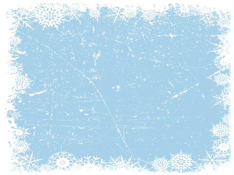 Grunge snowflakes frame iced background winter texture frozen border cold decorative design element with frost pattern for seasonal holiday cards and banners