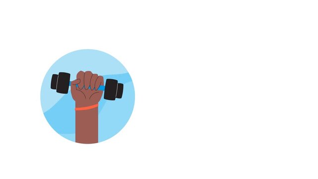 hand raise with barbel animation for healthy presentation. copy space area and alpha channel
