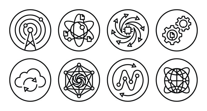 Science and technology line icon set in circles. high quality design and very good for your needs