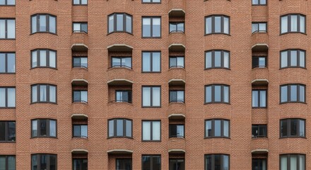 Fototapeta premium red brick building facade with multiple windows