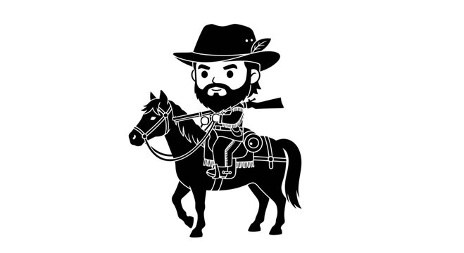Cute Chibi Cowboy Riding Horse Vector Illustration - Wild West Adventure Character Graphic Design