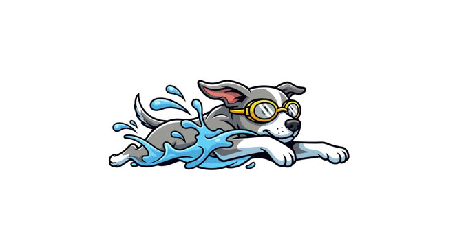 Cute dog wearing goggles swimming with enthusiasm.