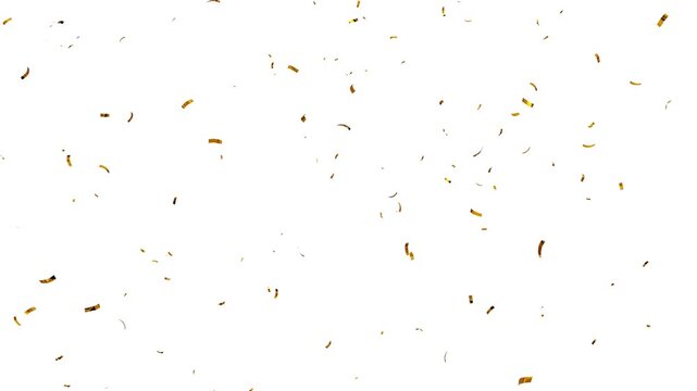 confetti video on transparent background with alpha channel. gold confetti falling in slow motion 3d rendering gold confetti particle flying include alpha matte. Double burst of confetti.