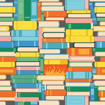Colorful Stacked Books Seamless Pattern Illustration.