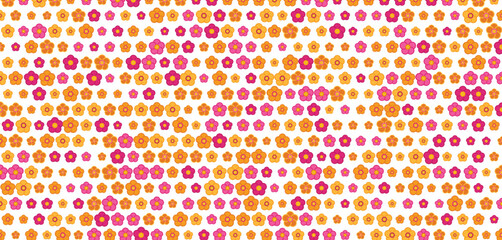 Seamless floral pattern with abstract pink, orange, and yellow flowers on a white background, repeating vector design for spring and summer themes © COME
