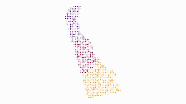 Delaware animated shape. Pulsating colored dots on the map of the state. Small size rounded square blocks. Digital style Delaware map on white background. Simple animation video.