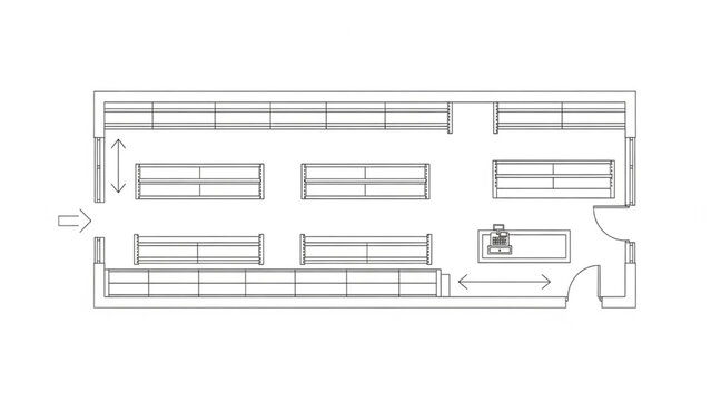Optimized retail store floor plan diagram illustrating efficient layout for customer navigation and product merchandising strategy