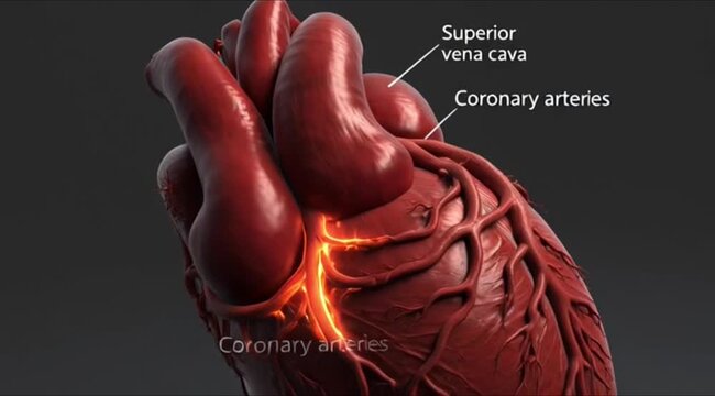 3D Animation of a Beating Human Heart Highlighting Arteries and Veins