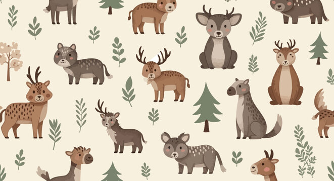 Wild animal silhouette collection with deer elephant lion giraffe horse wolf dog cat cow goat and pig vector icons