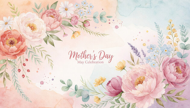 Mother's Day floral arrangement: A watercolor design, blending soft pastels and delicate floral details to express sentiments of love, appreciation, and tenderness.