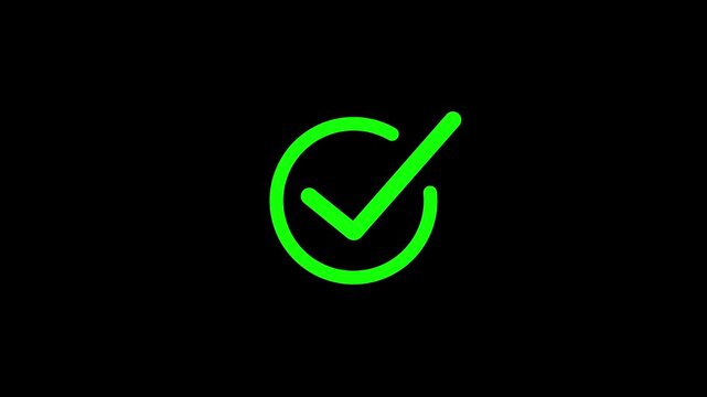 Check mark symbol animation. Animation of check mark icon. Approve and confirm sign. Correct symbol in motion graphic. Transparent background with alpha channel. with Tick mark icon animated.