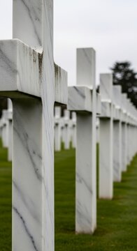 Marble headstones in military cemetery.